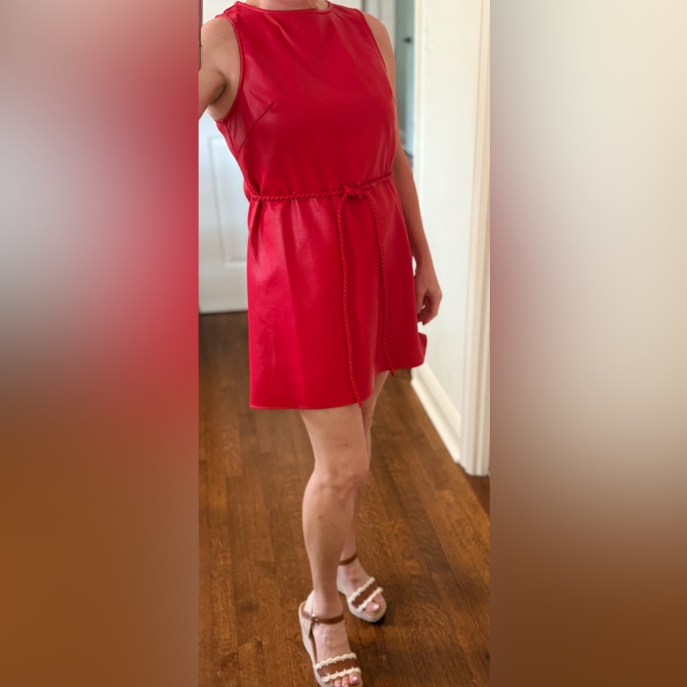 Olivia Eli’s faux leather red mini dress